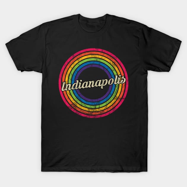 Indianapolis - Retro Rainbow Faded-Style T-Shirt by MaydenArt